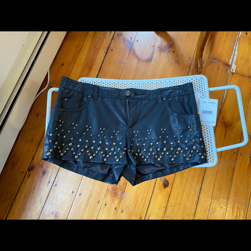 Free People NWT faux leather studded shorts size 2